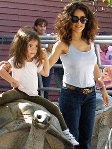 Spotted: Salma Hayek and Valentina Ride a Giant Tortoise