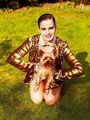 Emma Watson Takes It Off, Then Covers Up – with a Puppy