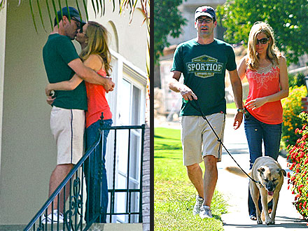 Jon Hamm Steals a Kiss After Walking the Dog