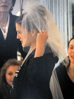 Drew Barrymore Wedding - She Tries on a Veil