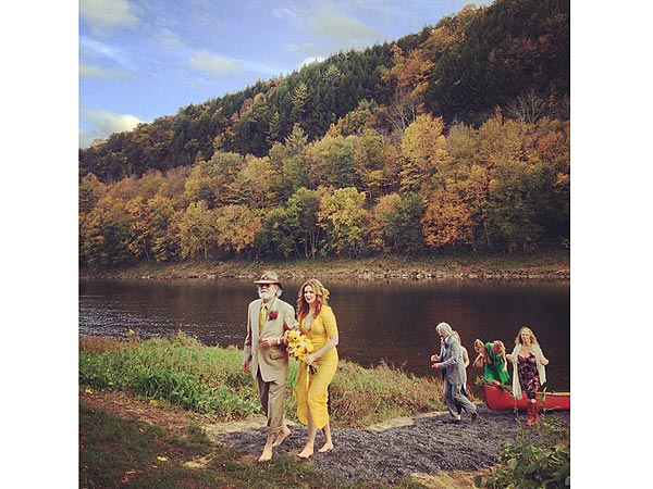Amber Tamblyn Marries David Cross in Mustard Colored Wedding Dress
