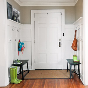 budget redo tidy foyer with wainscoting and hooks after
