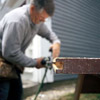 routing the dado, door on sawhorse