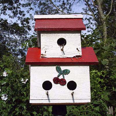 doubledecker red and white birdhouse