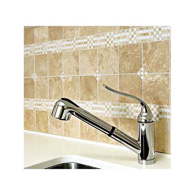 Kohler laundry sink with limestone backsplash