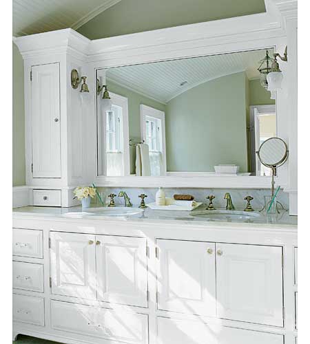 custom bathroom cabinets with crown molding in renovated Georgian