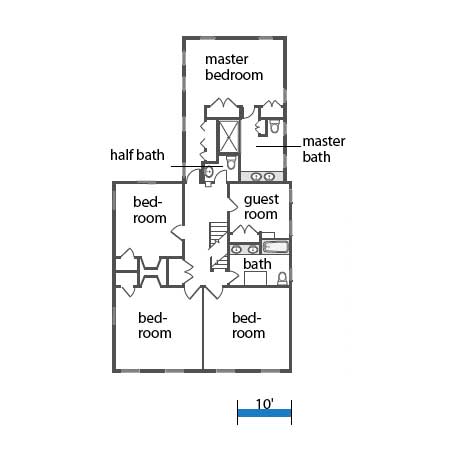 second floor floor plan of renovated Georgian