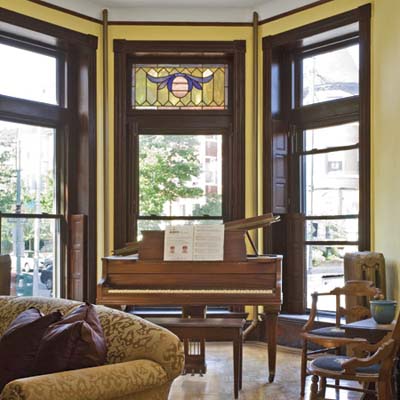 window overlooks piano