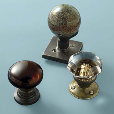 glass doorknobs in speckled globe, jewel toned and vintage classic style