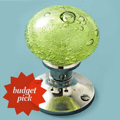 yellow-green glass doorknob with air bubbles