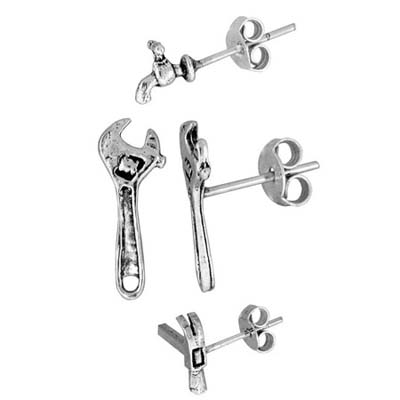 silver tool stud-earrings