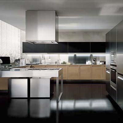 Poliform European cabinets in oak and stainless