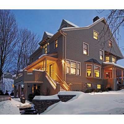 exterior rear, backyard patio, porches, sloped lot