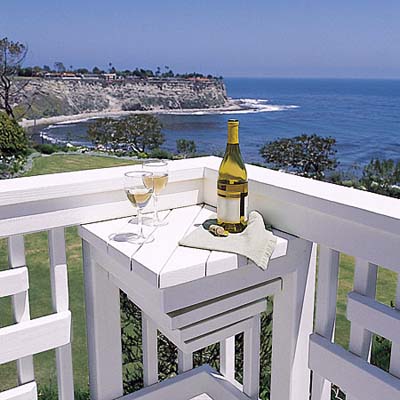 ocean view, wine bottle on corner table