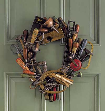 a wreath of old tools