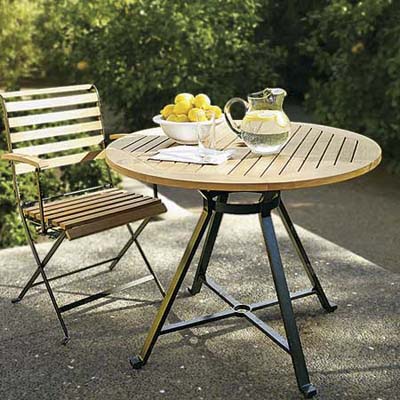 teak and iron small bistro-style patio furniture