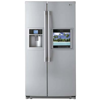 lg side by side fridge with hdtv
