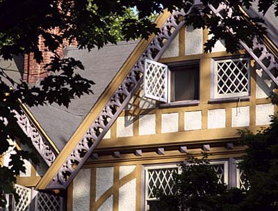 Exterior paint on a half-timbered house