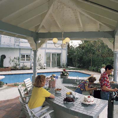 Backyard with pool and outdoor kitchen