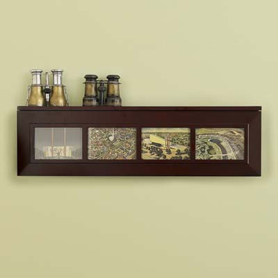 collections, display case, photos, binoculars, frames