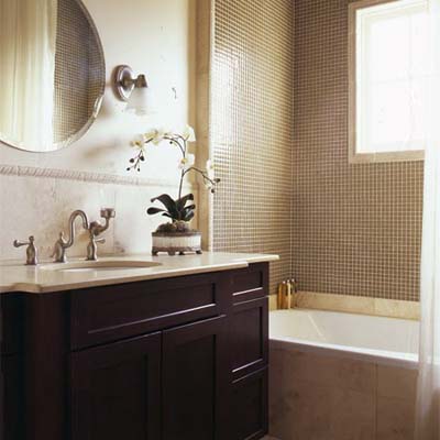 new bath in new orleans house with wood vanity 