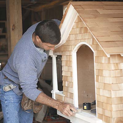 crftsman doghouse gets prepped for paint job