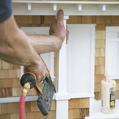 porch posts on craftsman doghouse
