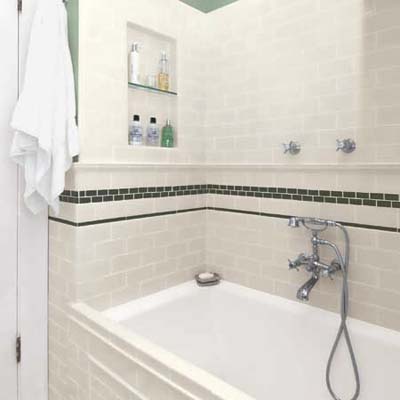 Bathtub with subway tile surround