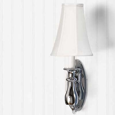 light, Circe polished chrome sconce, silk shade