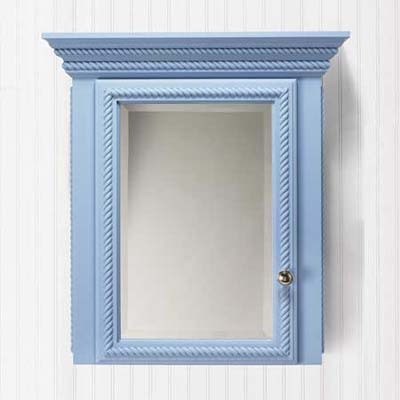 blue wood vintage-style medicine cabinet