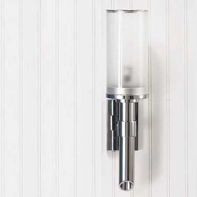 light, chrome stem and frosted glass cylinder