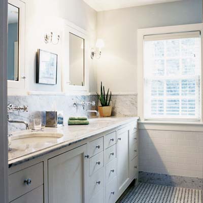 master bath black white tile