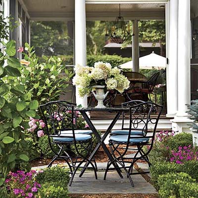 casual patio under an arched pergola