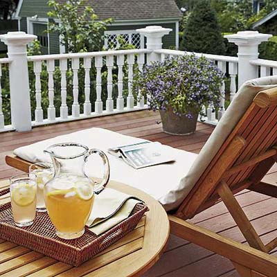 second-story deck rigned by turned balusters