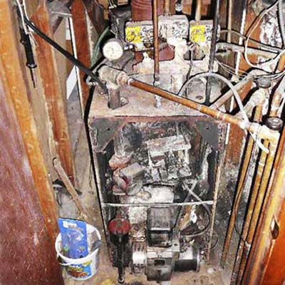 a derelict furnace in such bad condition the owner kicks it to make it work at all
