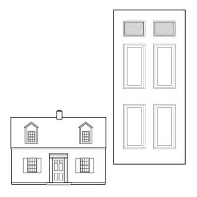 cape cod style four-panel pine slab door with two lights