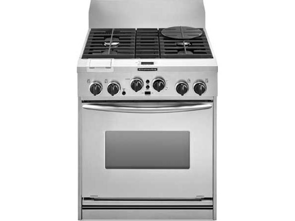a chrome finish kitchenaid range