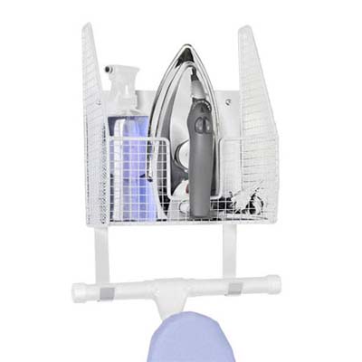 ironing caddy with room to store an iron an ironing board and more