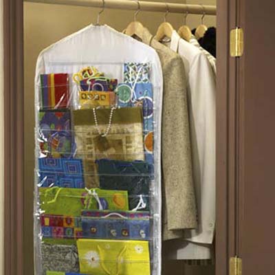 hanging storage container for holiday gift wrap