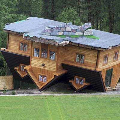 a house built upside-down in Szymbark, Poland