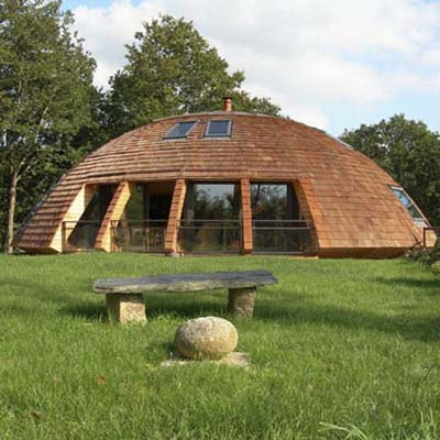 a biconvex, dome-shaped house designed to be eco-friendly and safe