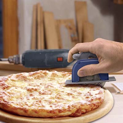 a circular saw designed to cut a pizza