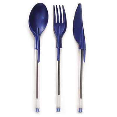 pens that have plastic fork, spoon and knife-ware as caps