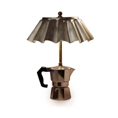 an old coffee-maker converted into a lamp