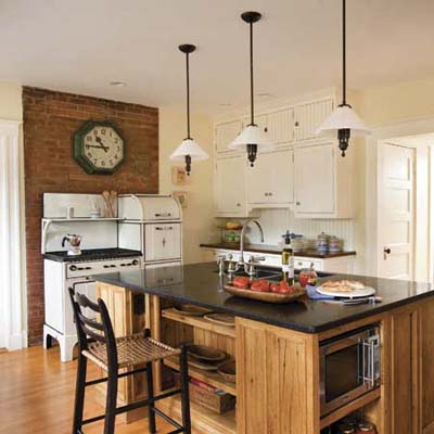 kitchen island in vintage kitchen