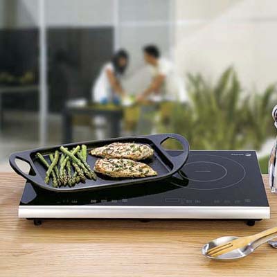 fagor's portable outdoor grill in use in someone's yard