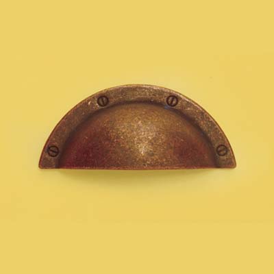 old copper cupped bin pull