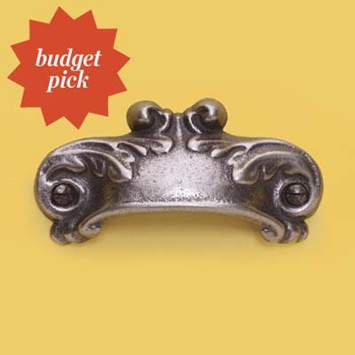 bin pull with an 1870s leaf pattern design and aged pewter finish