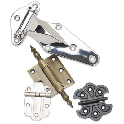 selection of hard to find hinges in different metals and styles