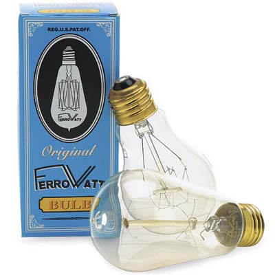 example of the hard to find or reproduction light bulbs available from the lightbulb store